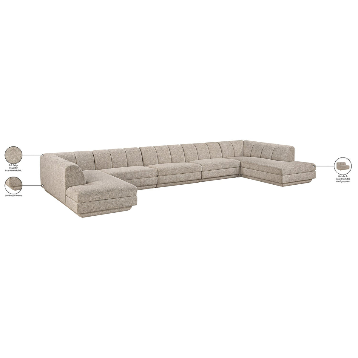 Modari Beige Fabric Upholstered 5 Piece Modular Sectional Sofa