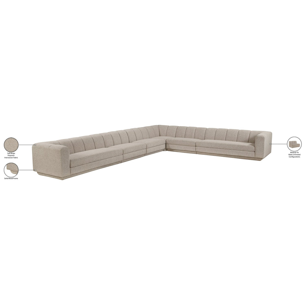 Modari Beige Fabric Upholstered 6 Piece Modular Sectional Sofa