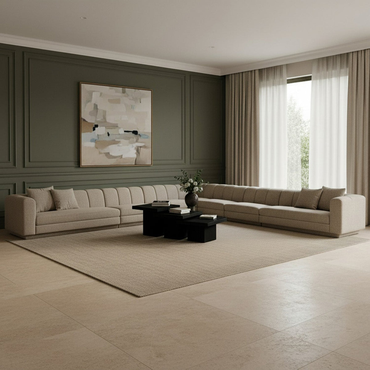 Modari Beige Fabric Upholstered 7 Piece Modular Sectional Sofa