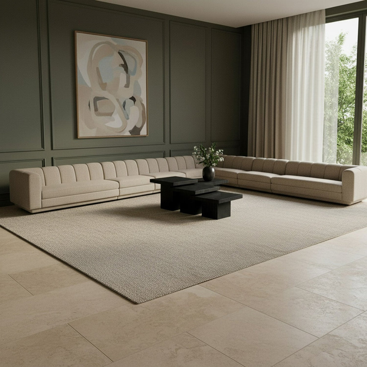 Modari Beige Fabric Upholstered 8 Piece Modular Sectional Sofa