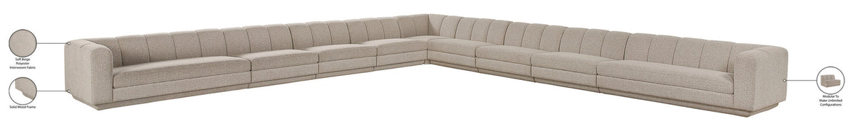 Modari Beige Fabric Upholstered 9 Piece Modular Sectional Sofa