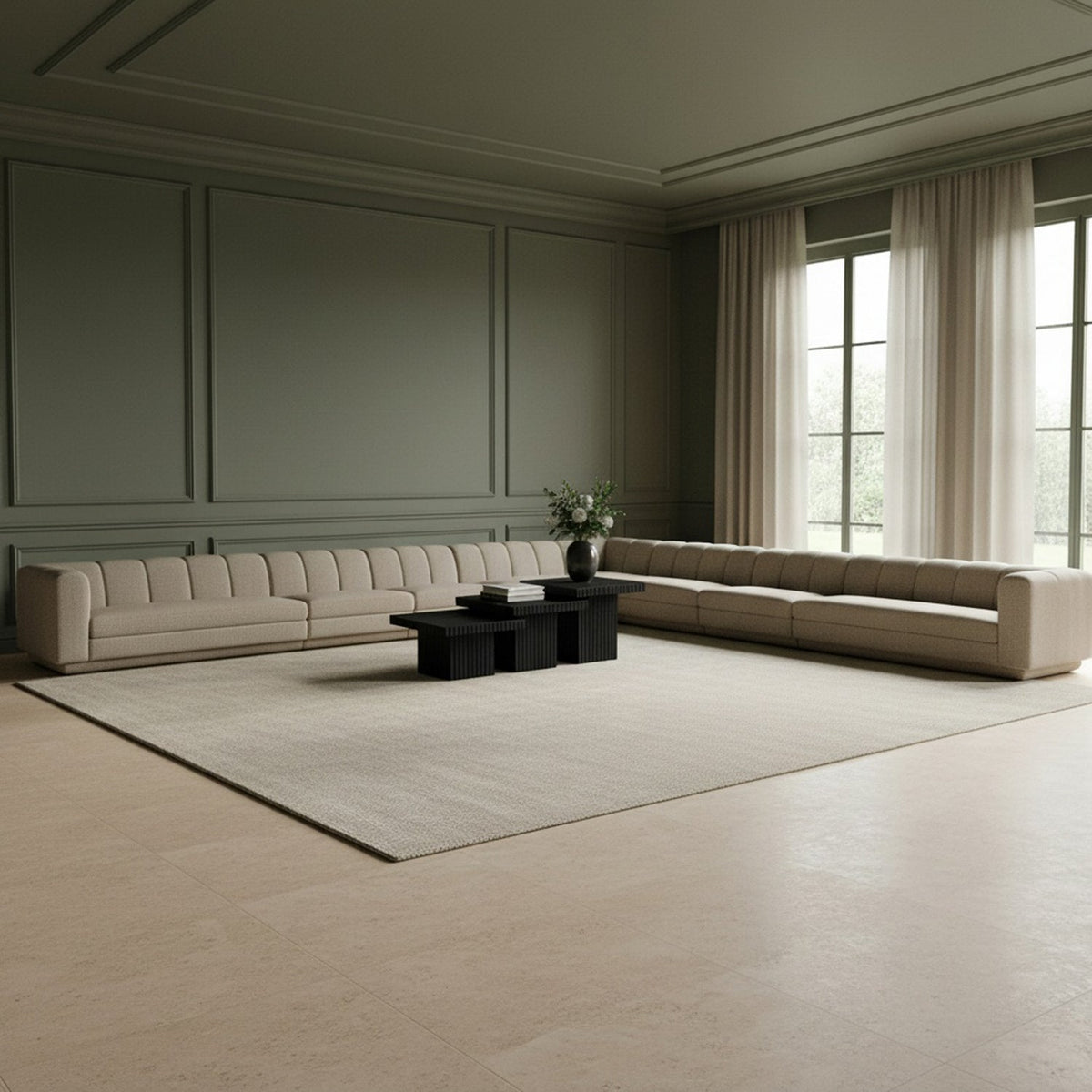 Modari Beige Fabric Upholstered 9 Piece Modular Sectional Sofa