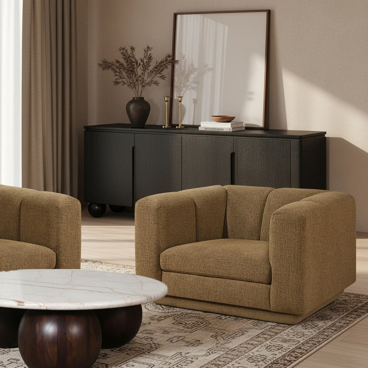 Modari Brown Fabric Upholstered Chair