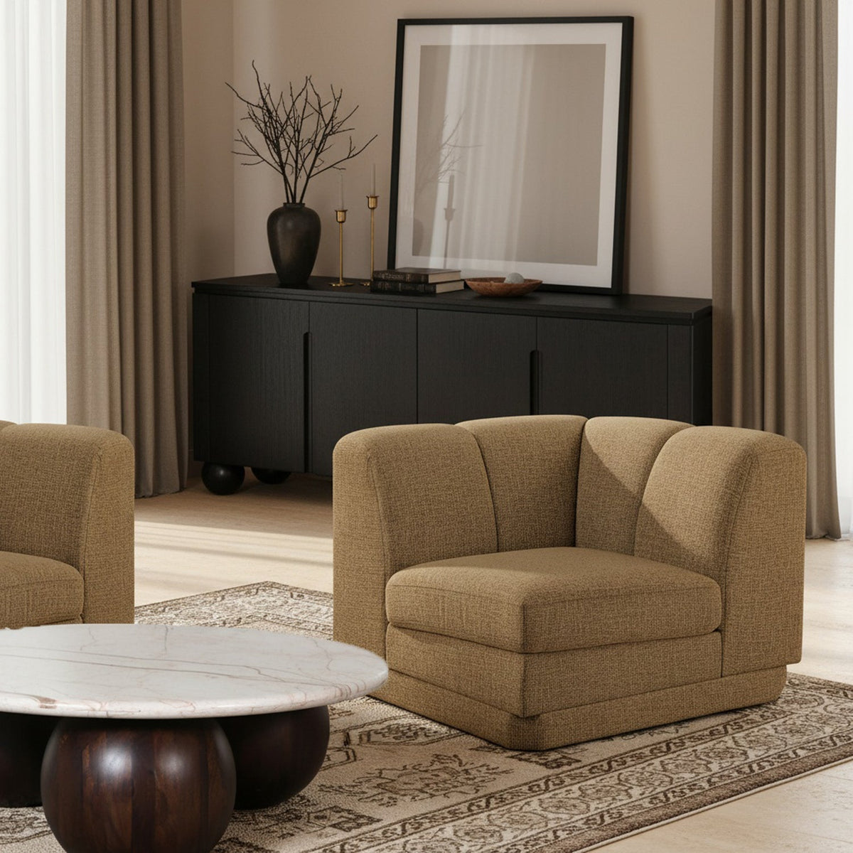 Modari Brown Fabric Upholstered Corner Chair