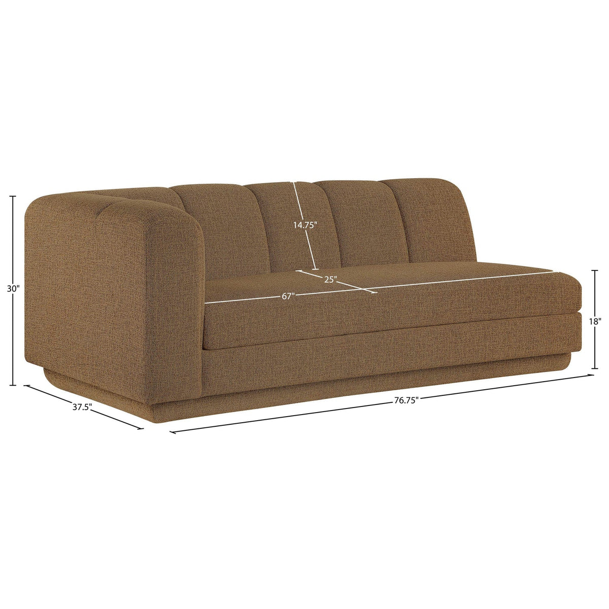 Modari 76.75in Brown Fabric Upholstered Left Arm Sofa