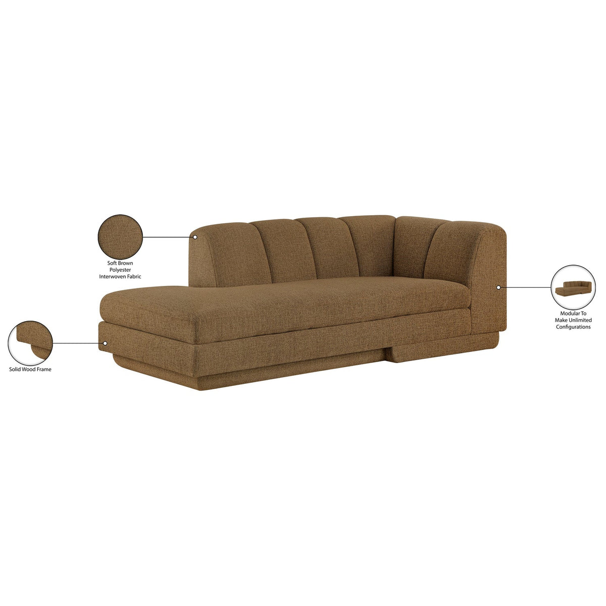 Modari Brown Fabric Upholstered Left Arm Chaise