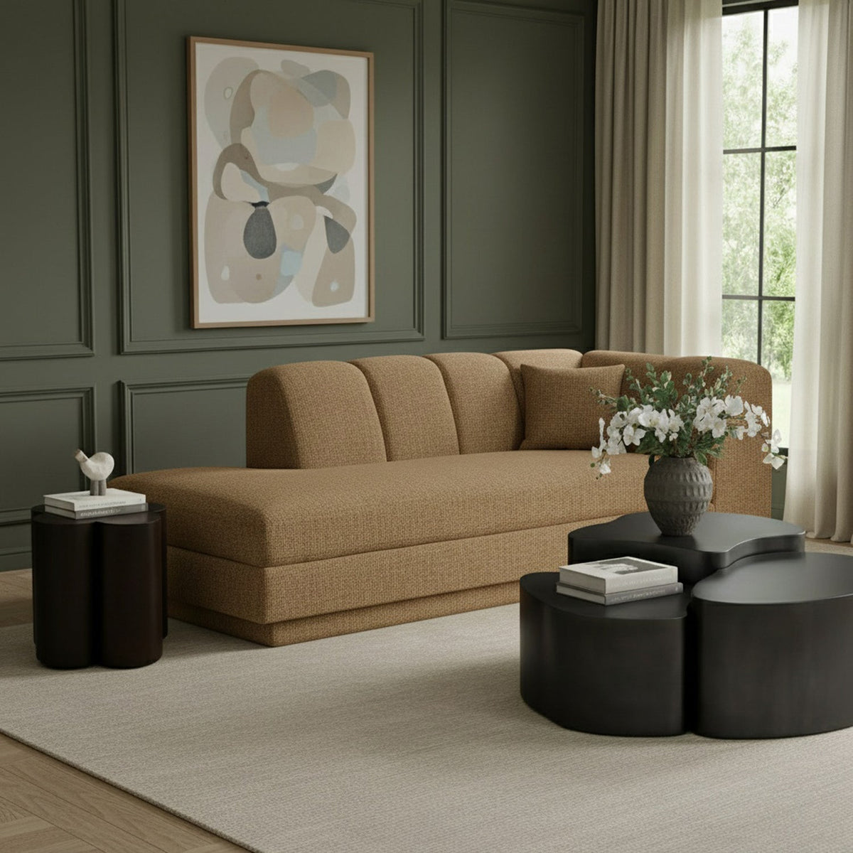 Modari Brown Fabric Upholstered Left Arm Chaise