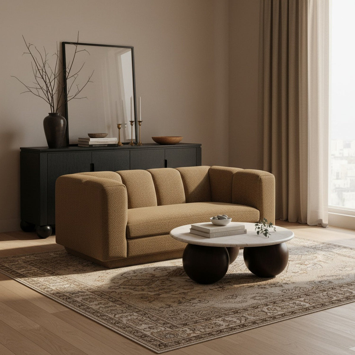 Modari 70.25in Brown Fabric Upholstered Loveseat
