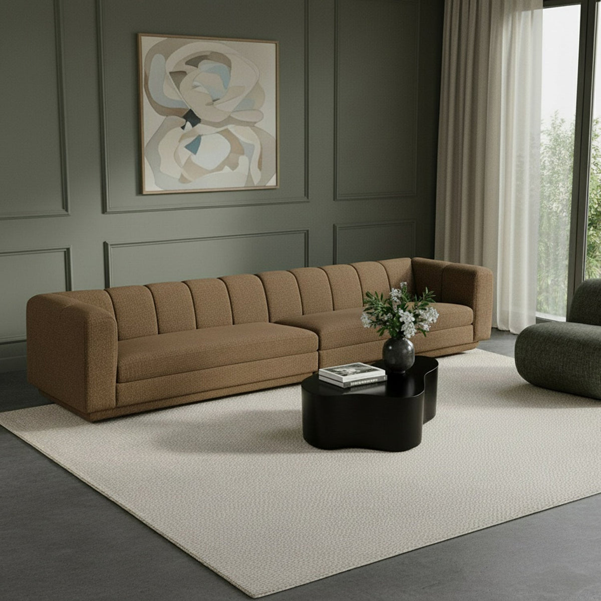 Modari Brown Fabric Upholstered 2Piece Modular Sofa