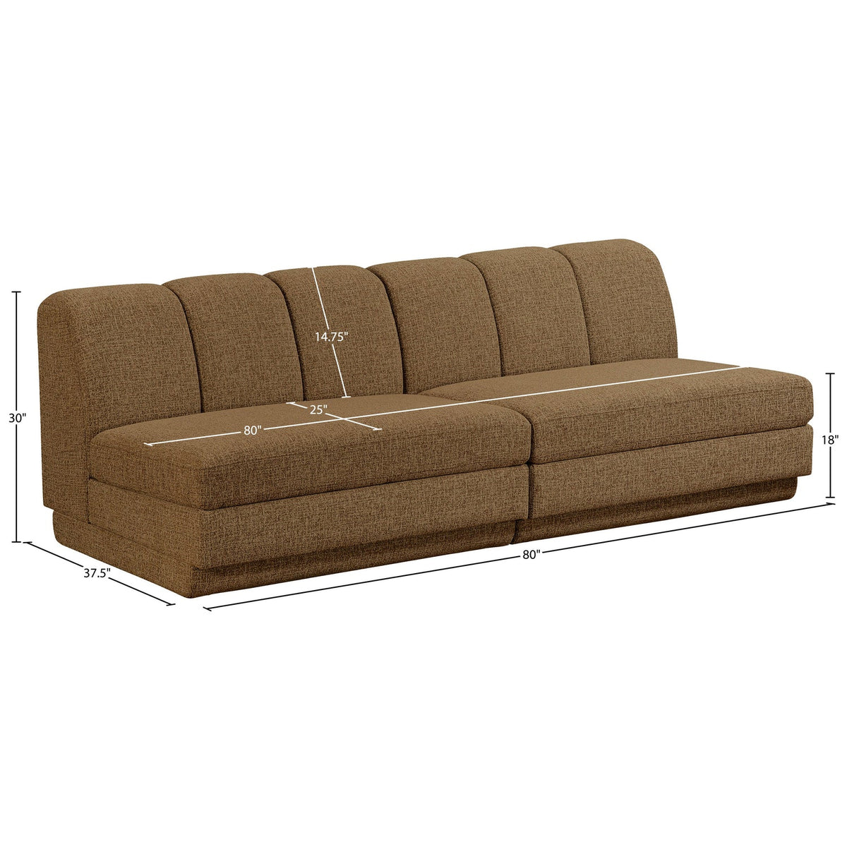 Modari Brown Fabric Upholstered 2 Piece Modular Sofa