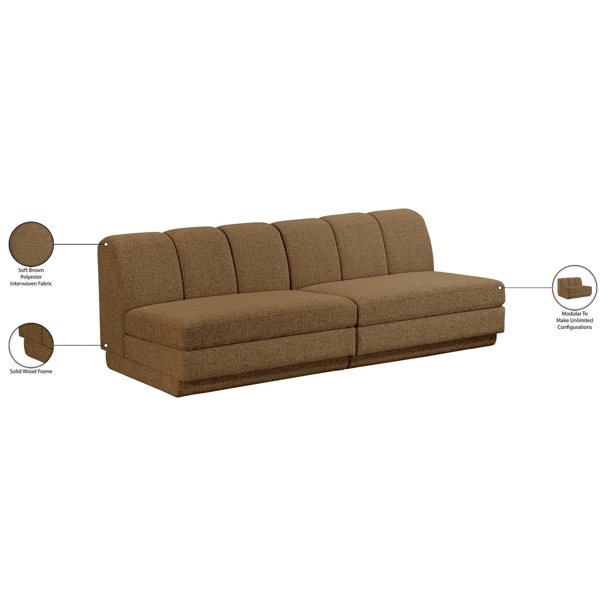 Modari Brown Fabric Upholstered 2 Piece Modular Sofa