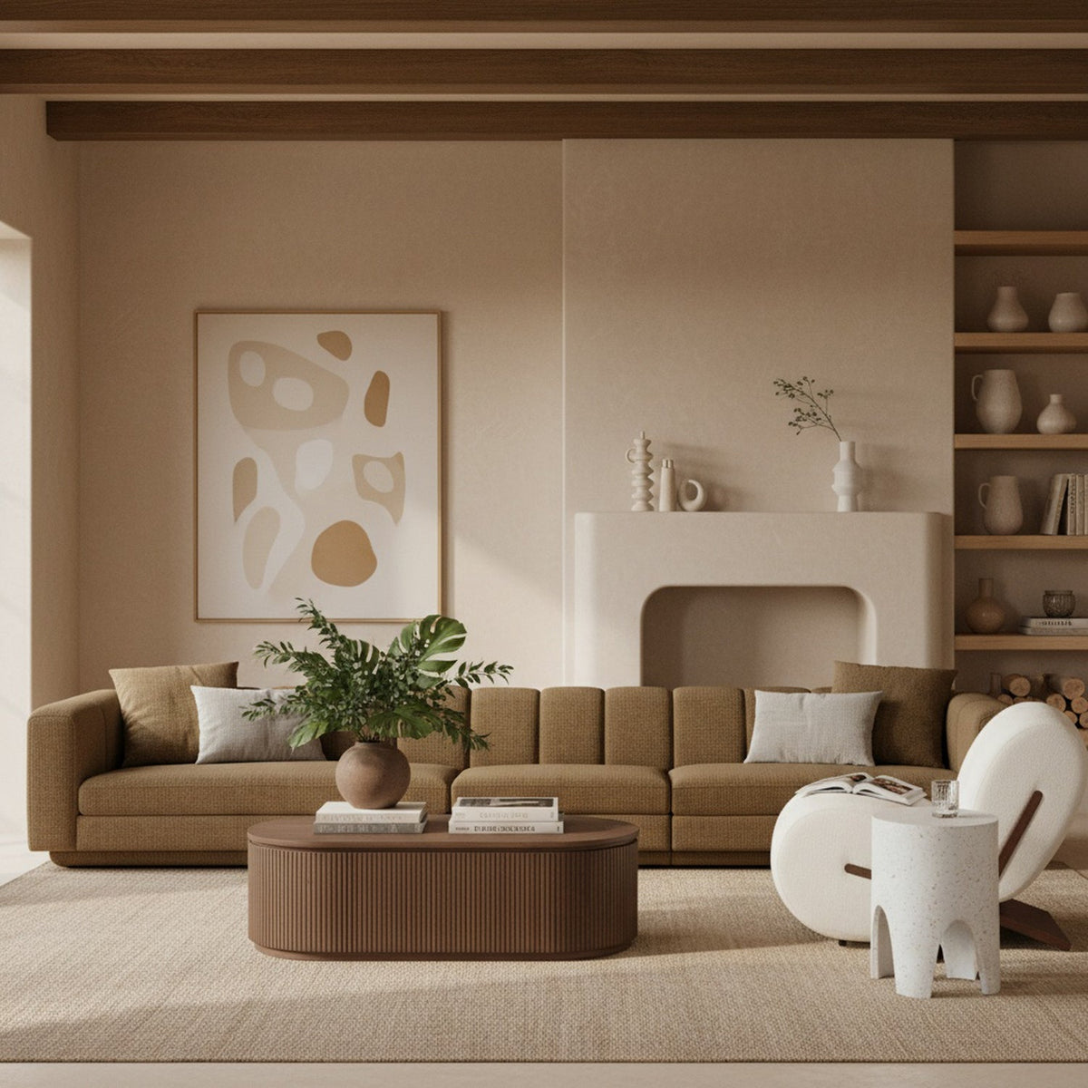 Modari Brown Fabric Upholstered 3 Piece Modular Sofa