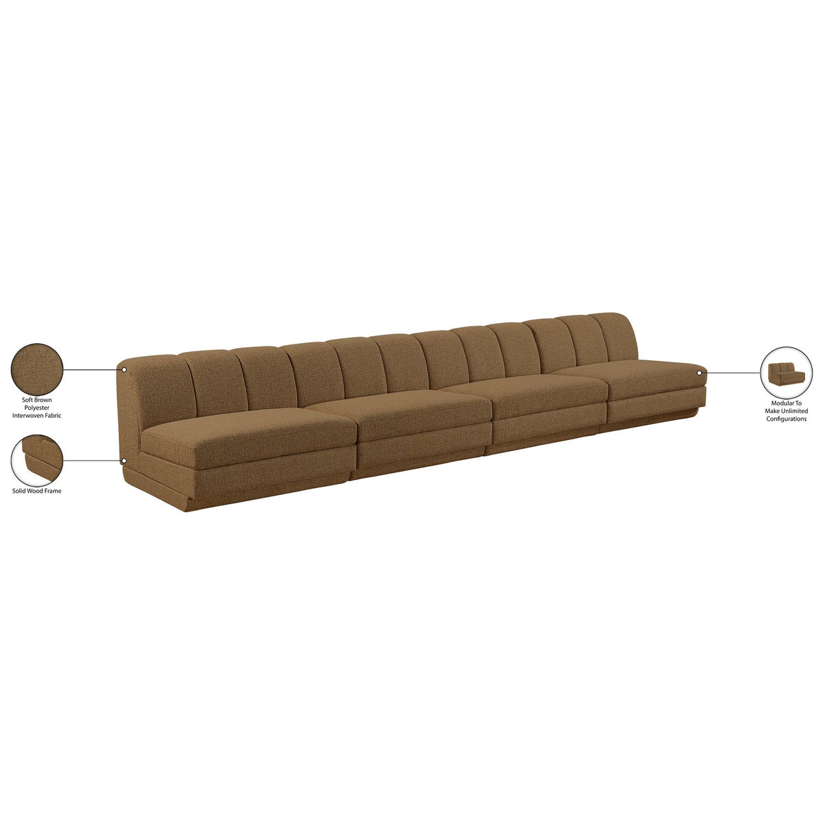 Modari Brown Fabric Upholstered 4 Piece Modular Sofa