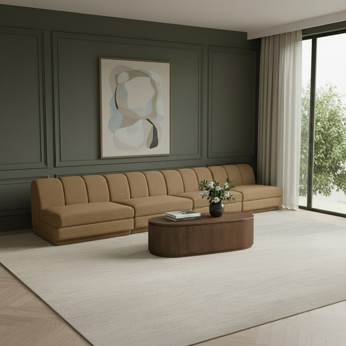 Modari Brown Fabric Upholstered 4 Piece Modular Sofa