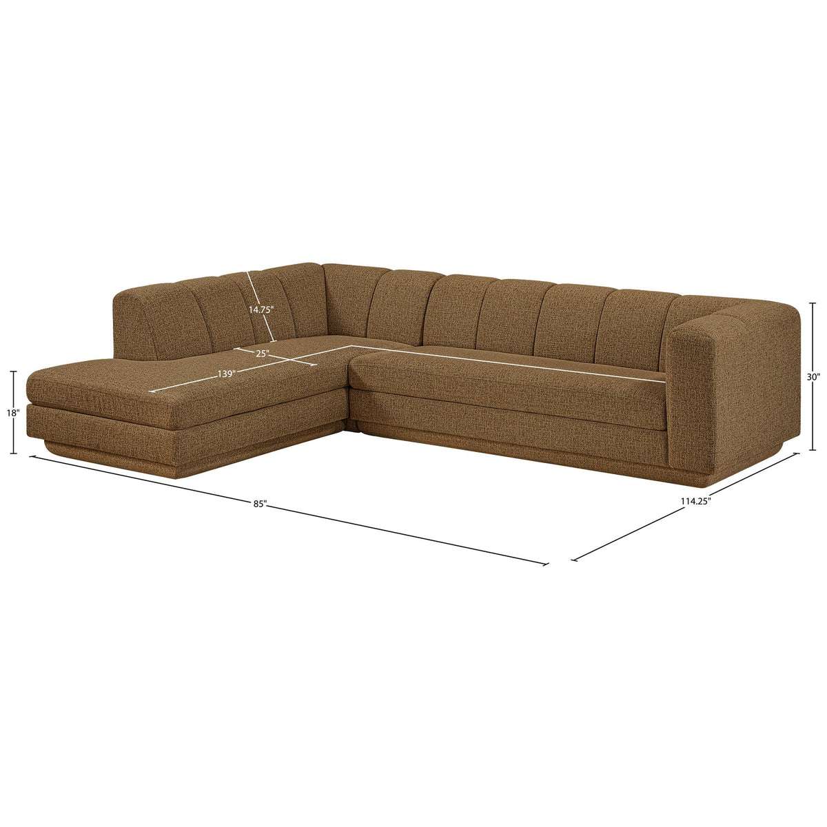 Modari Brown Fabric Upholstered 2 Piece Modular Sectional Sofa
