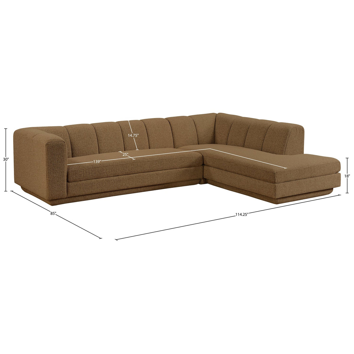 Modari Brown Fabric Upholstered 2 Piece Modular Sectional Sofa