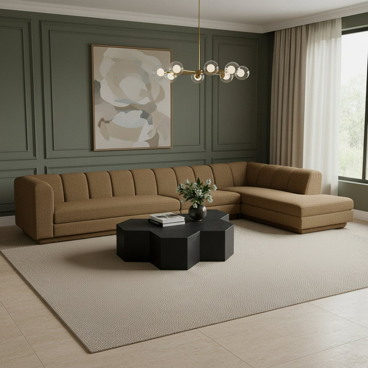 Modari Brown Fabric Upholstered 3 Piece Modular Sectional Sofa