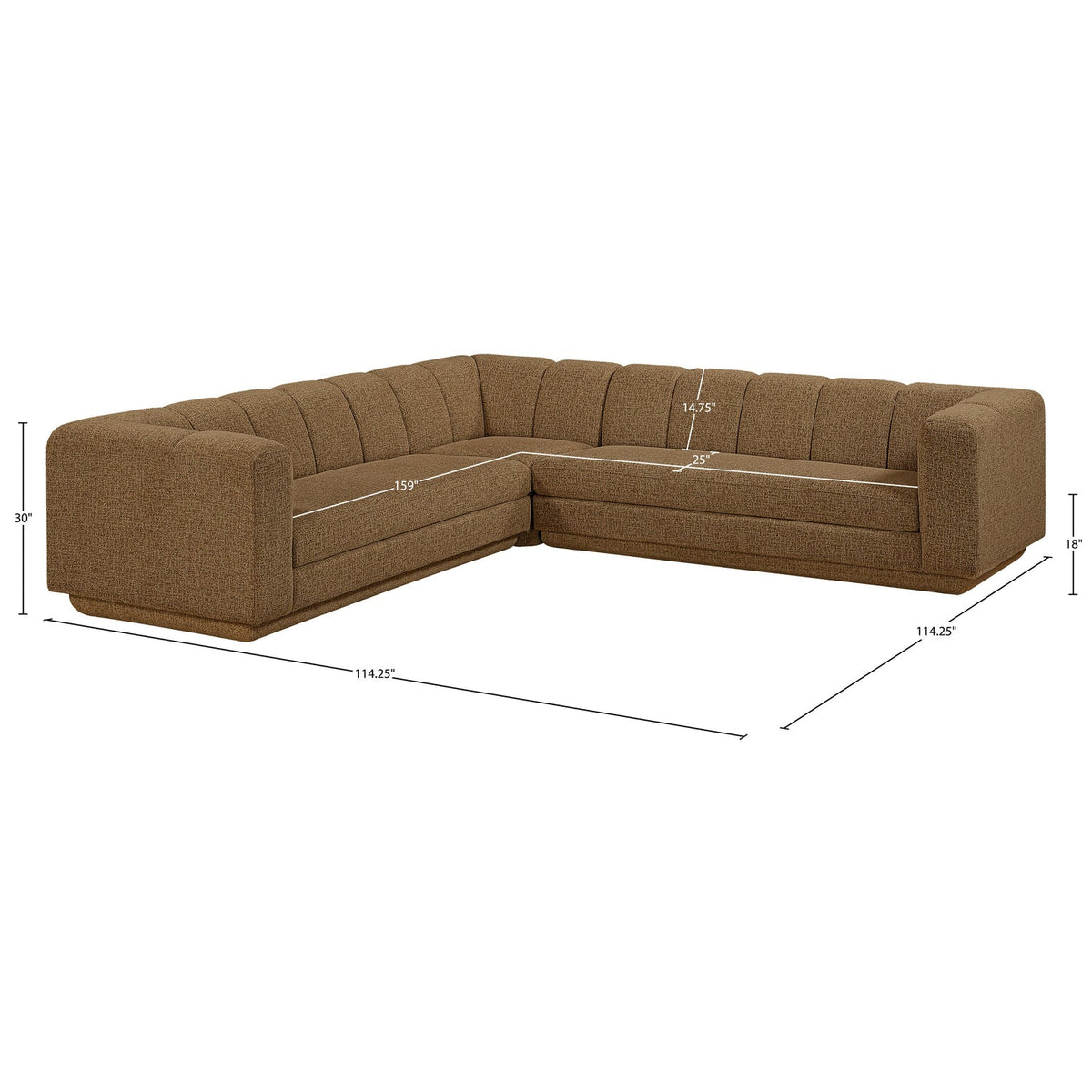 Modari Brown Fabric Upholstered 3 Piece Modular Sectional Sofa