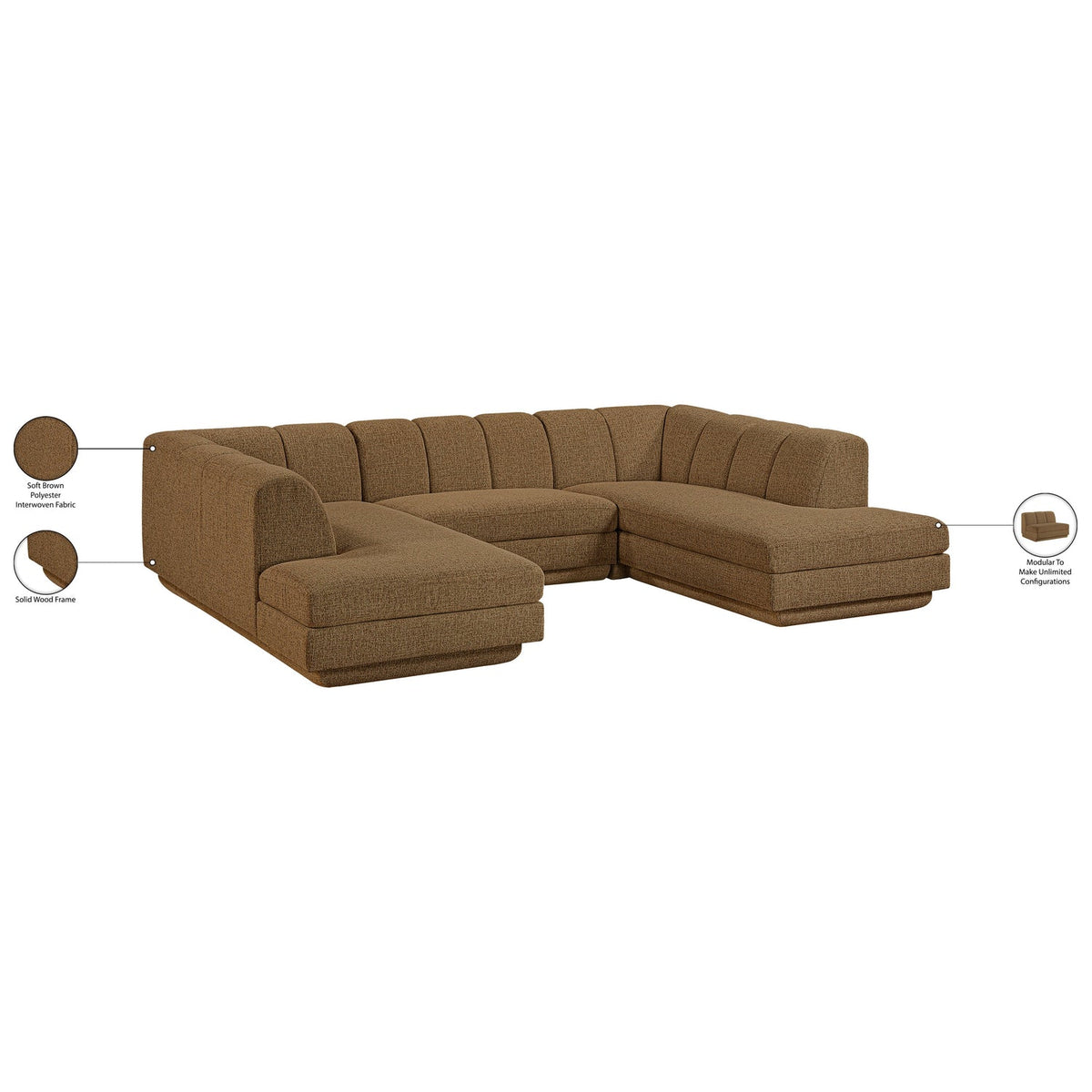 Modari Brown Fabric Upholstered 3 Piece Modular Sectional Sofa