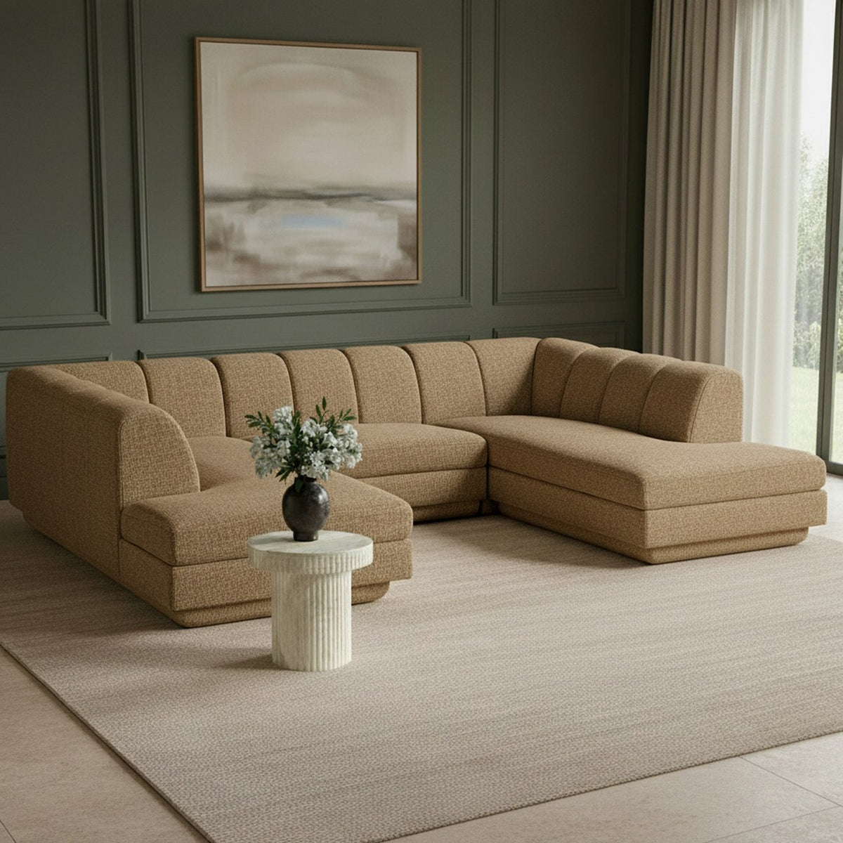 Modari Brown Fabric Upholstered 3 Piece Modular Sectional Sofa