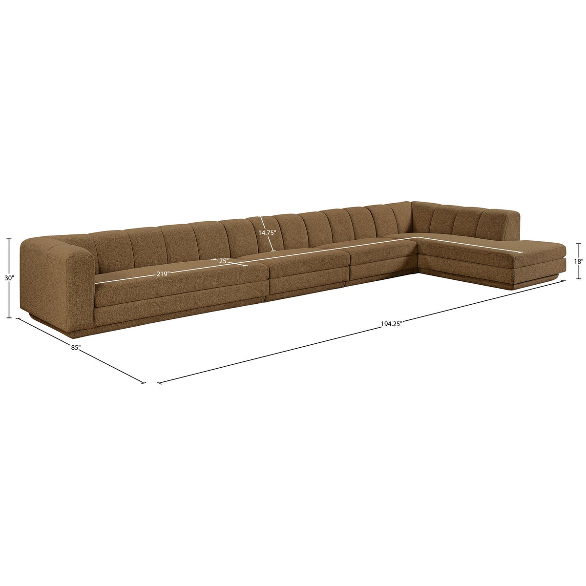 Modari Brown Fabric Upholstered 4 Piece Modular Sectional Sofa