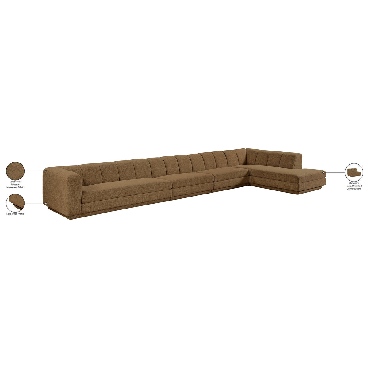 Modari Brown Fabric Upholstered 4 Piece Modular Sectional Sofa
