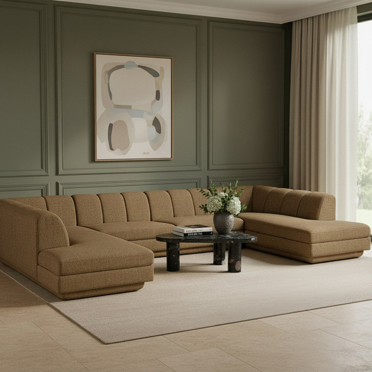 Modari Brown Fabric Upholstered 4 Piece Modular Sectional Sofa