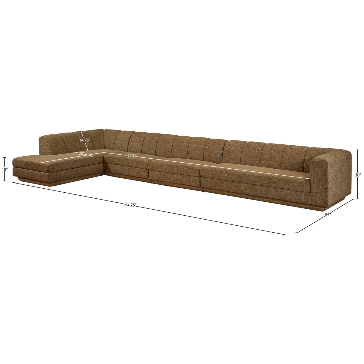 Modari Brown Fabric Upholstered 4 Piece Modular Sectional Sofa