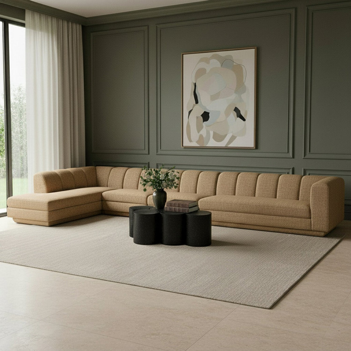 Modari Brown Fabric Upholstered 4 Piece Modular Sectional Sofa