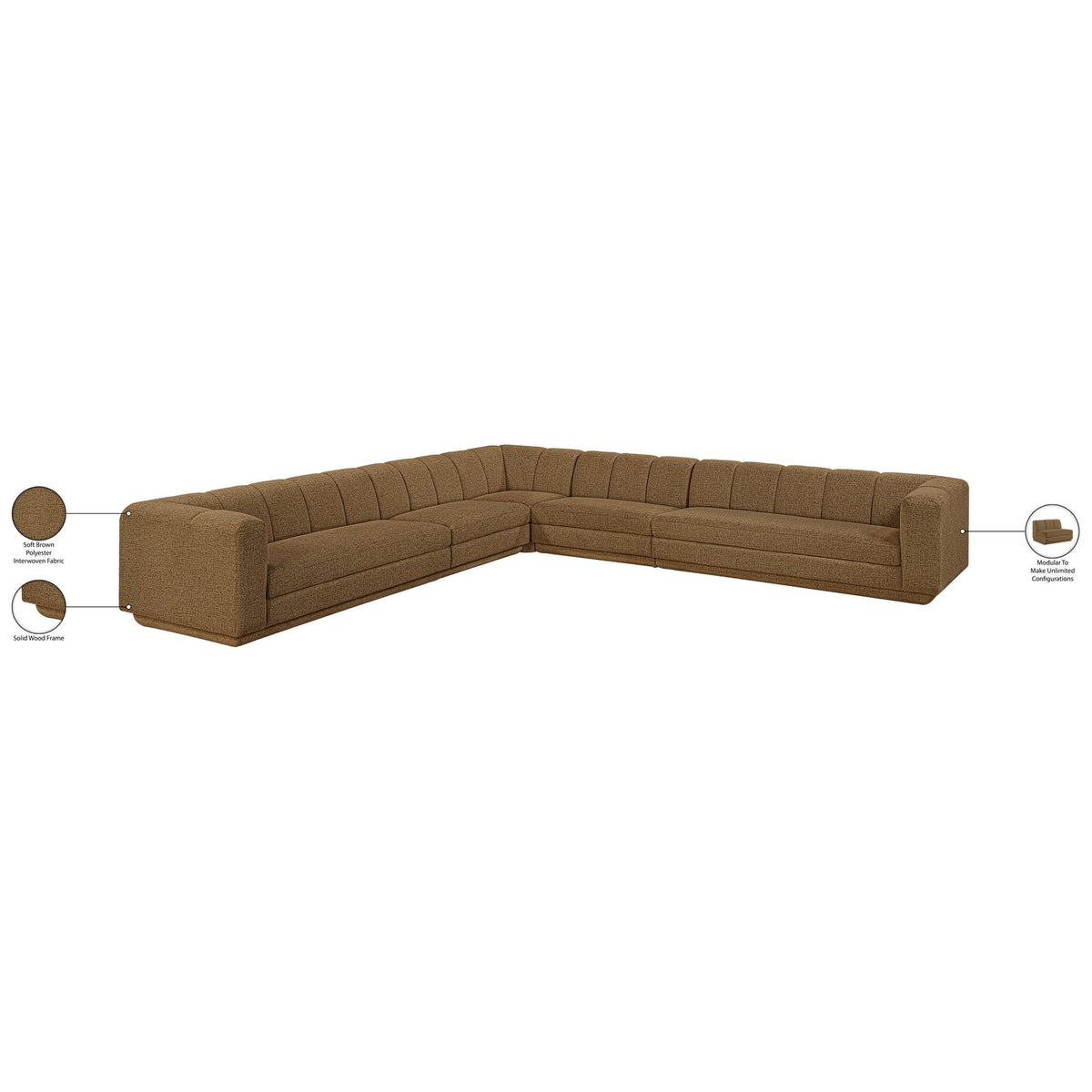 Modari Brown Fabric Upholstered 5 Piece Modular Sectional Sofa