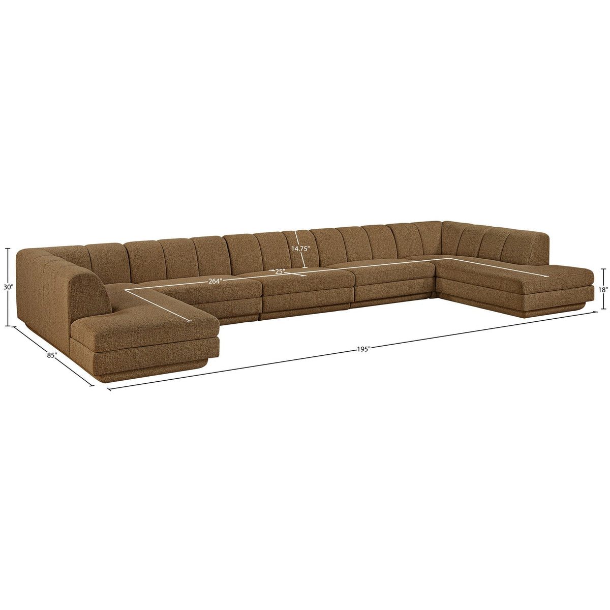 Modari Brown Fabric Upholstered 5 Piece Modular Sectional Sofa