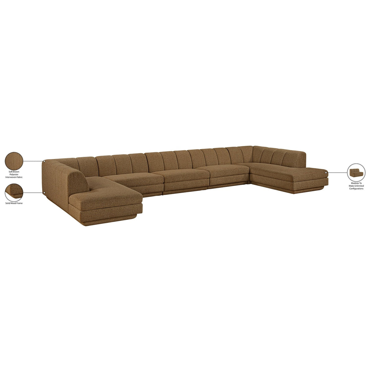 Modari Brown Fabric Upholstered 5 Piece Modular Sectional Sofa