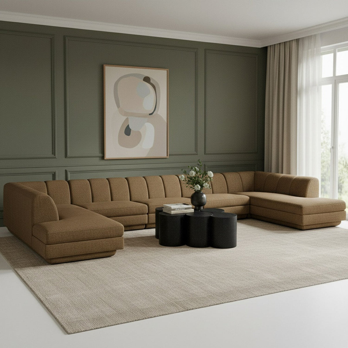 Modari Brown Fabric Upholstered 5 Piece Modular Sectional Sofa