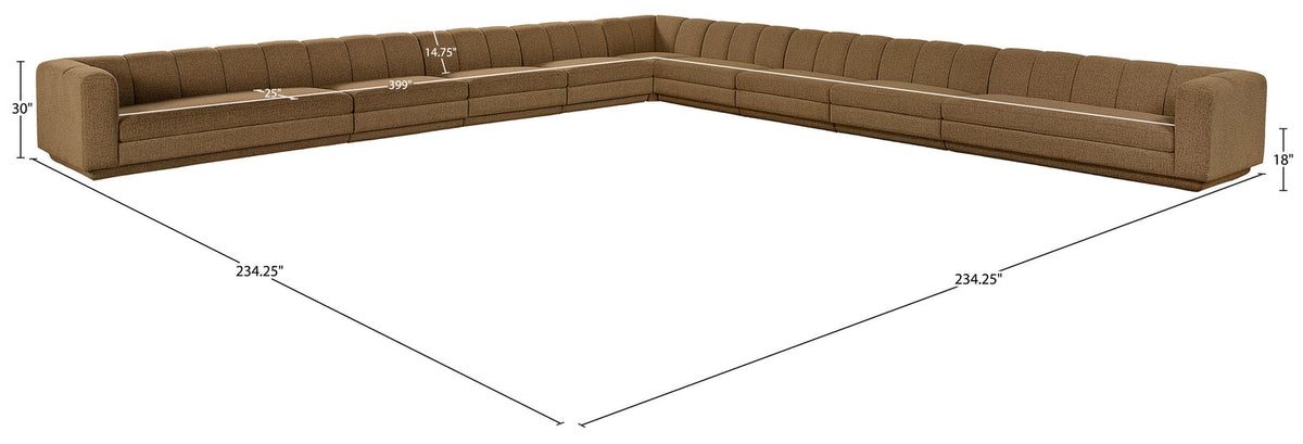 Modari Brown Fabric Upholstered 9 Piece Modular Sectional Sofa