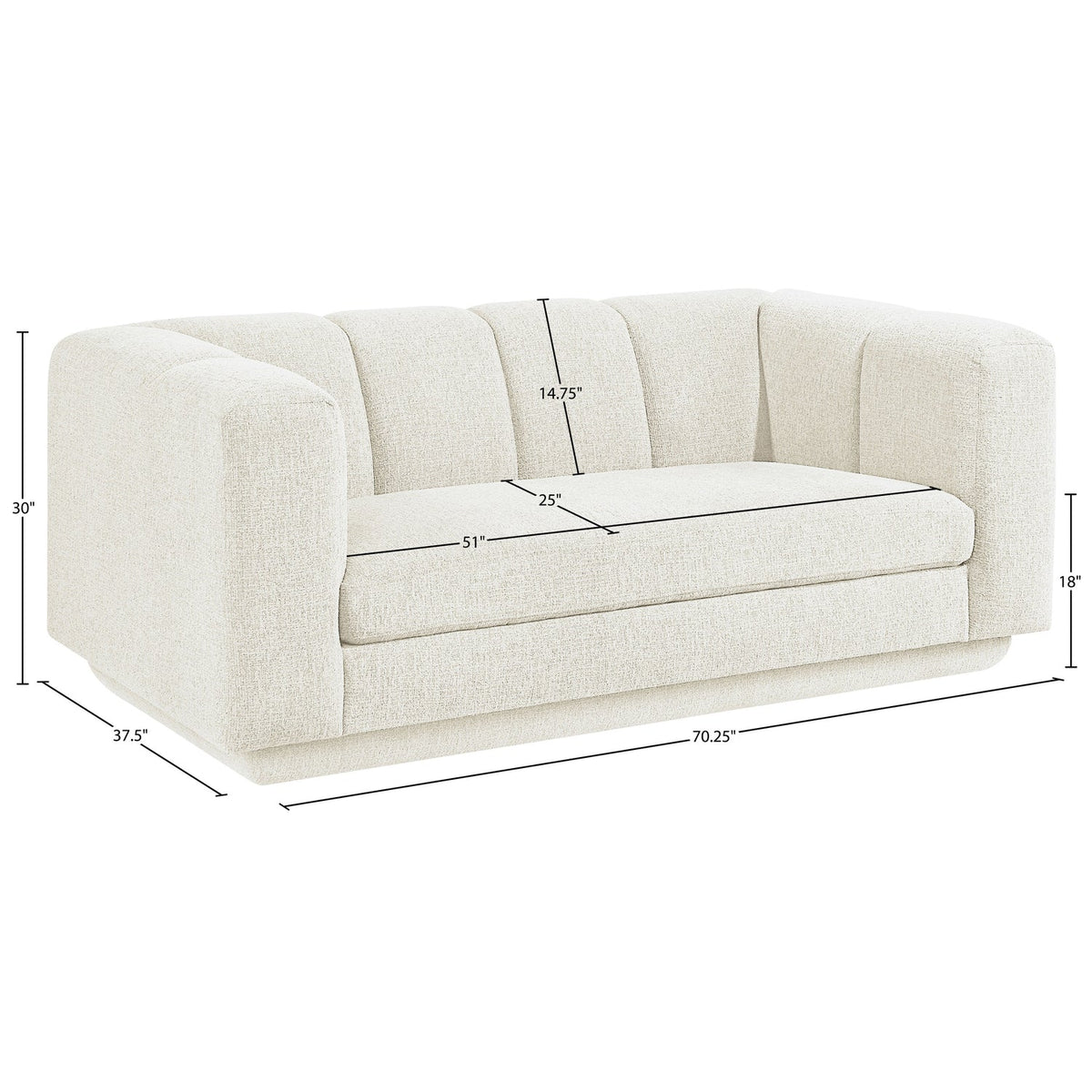 Modari 70.25in Cream Fabric Upholstered Loveseat