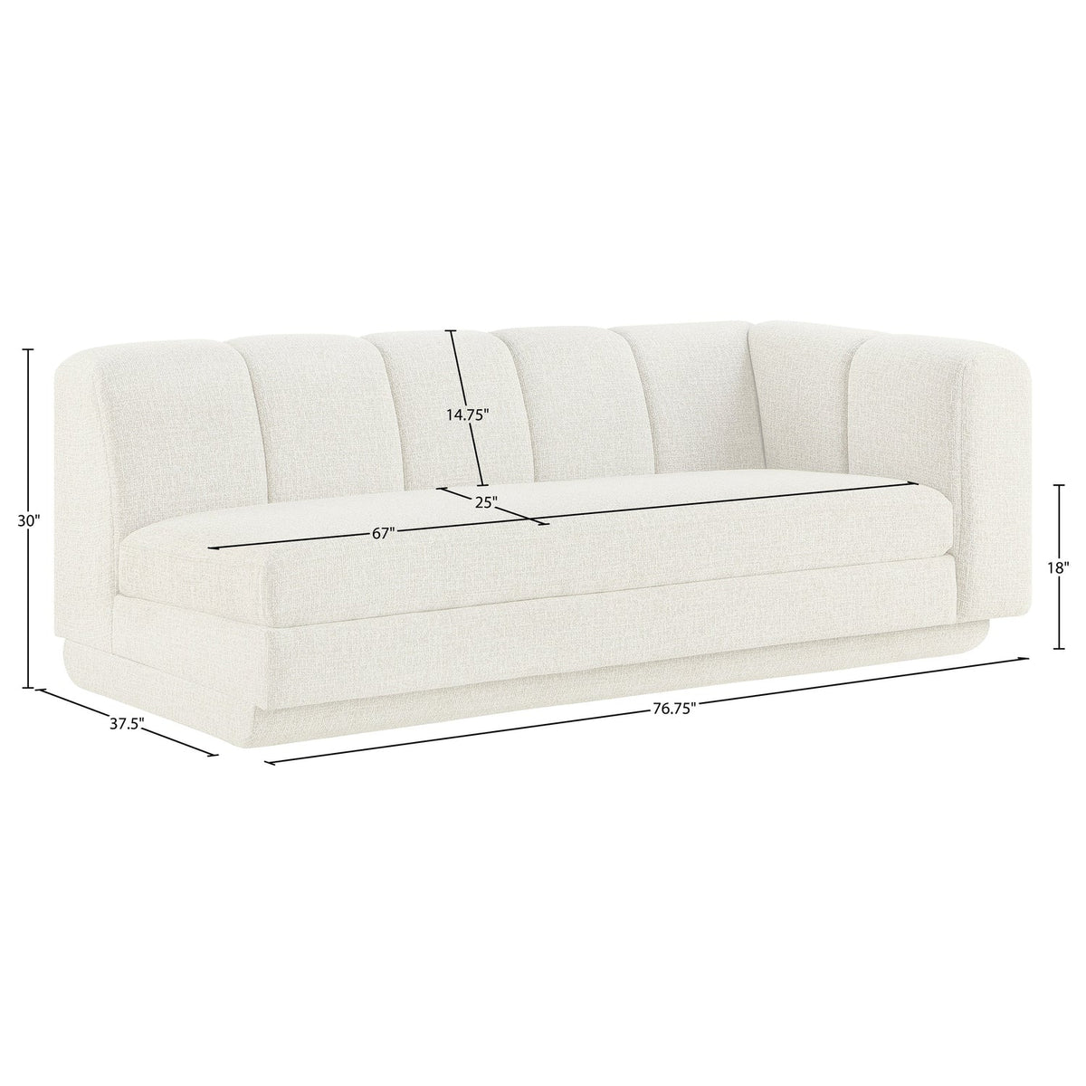 Modari 76.75in Cream Fabric Upholstered Right Arm Sofa