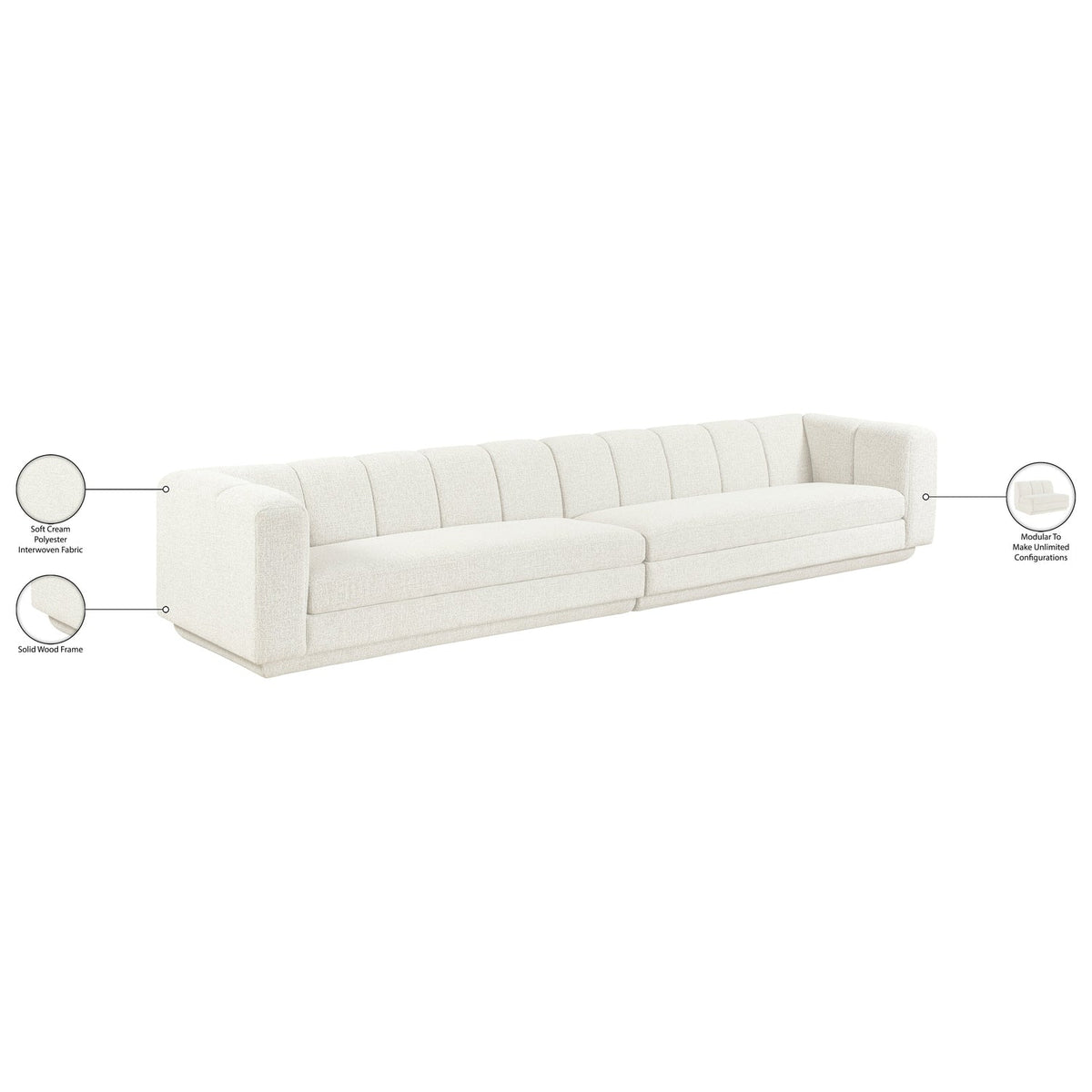 Modari Cream Fabric Upholstered 2 Piece Modular Sofa