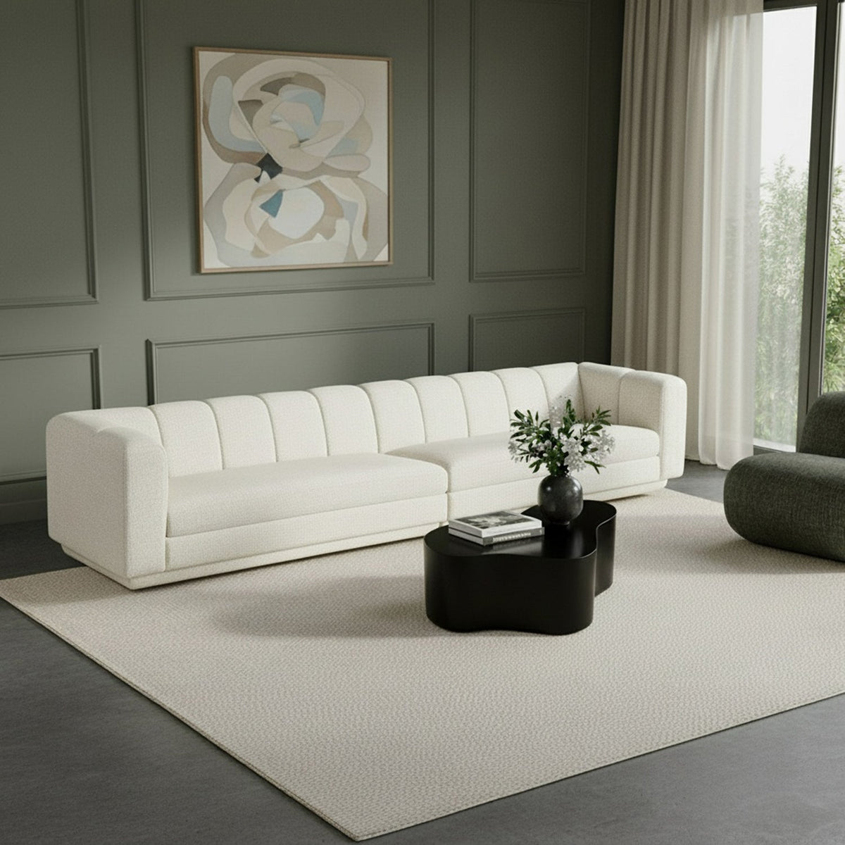 Modari Cream Fabric Upholstered 2 Piece Modular Sofa