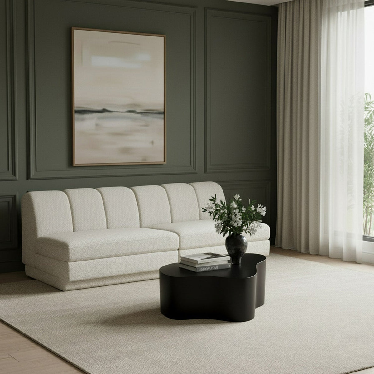Modari Cream Fabric Upholstered 2 Piece Modular Sofa
