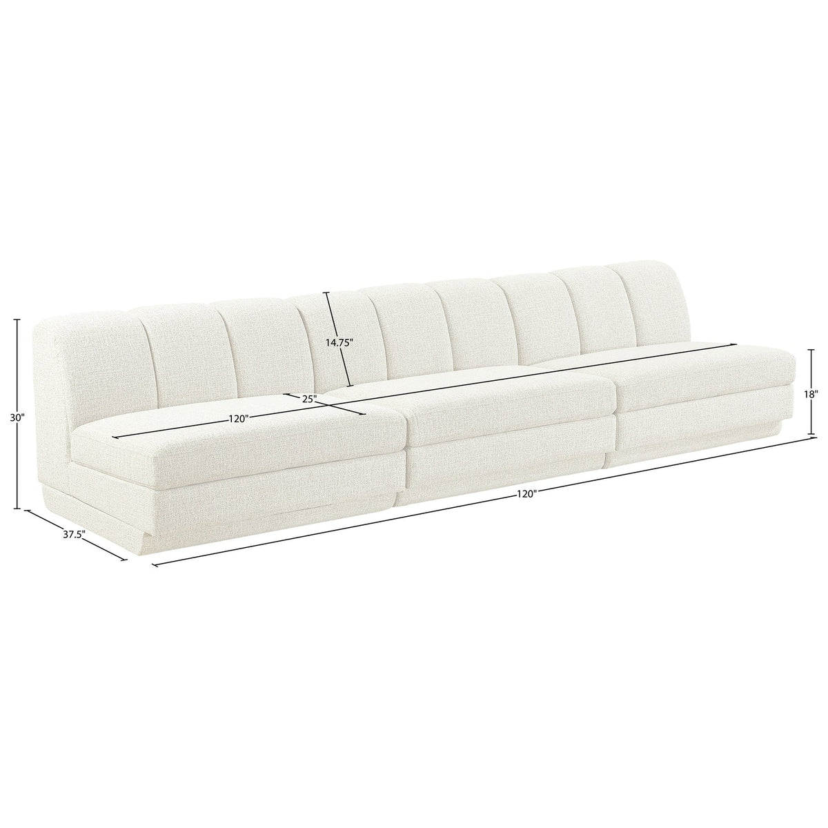 Modari Cream Fabric Upholstered 3 Piece Modular Sofa