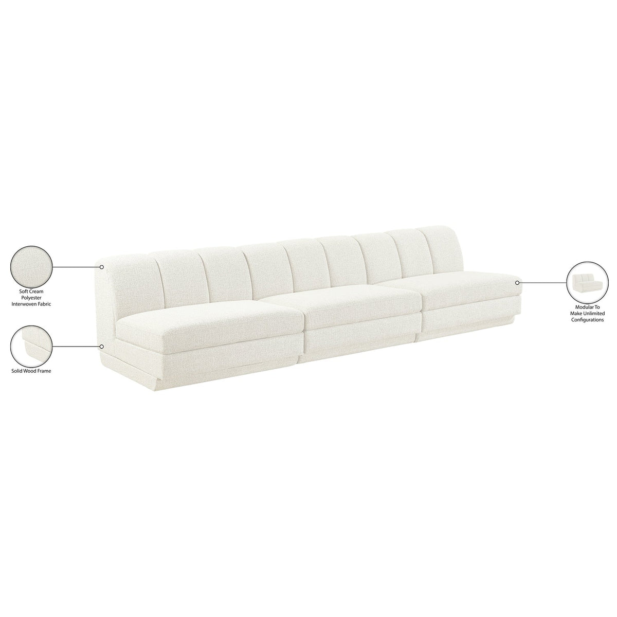 Modari Cream Fabric Upholstered 3 Piece Modular Sofa