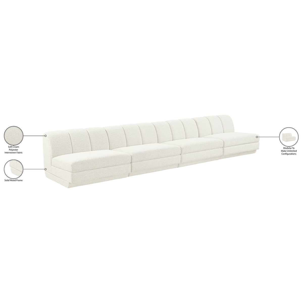 Modari Cream Fabric Upholstered 4 Piece Modular Sofa