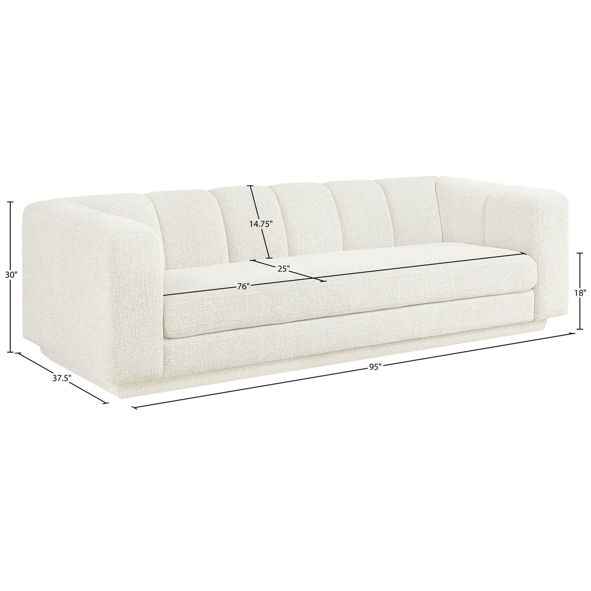 Modari 95in Cream Fabric Upholstered Sofa