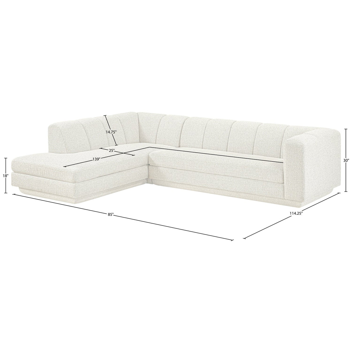 Modari Cream Fabric Upholstered 2 Piece Modular Sectional Sofa