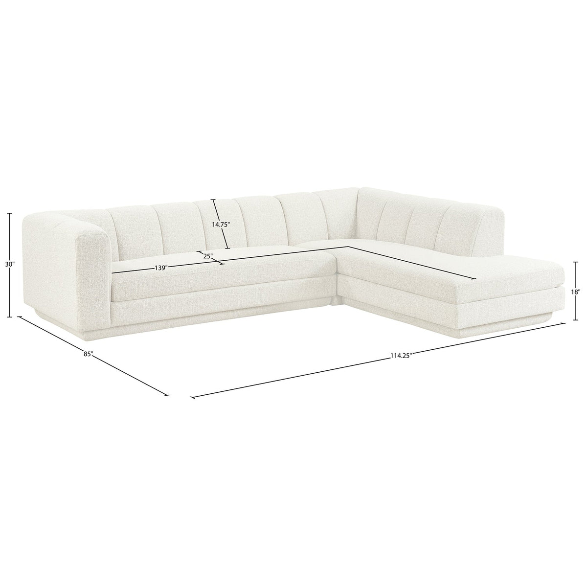 Modari Cream Fabric Upholstered 2 Piece Modular Sectional Sofa