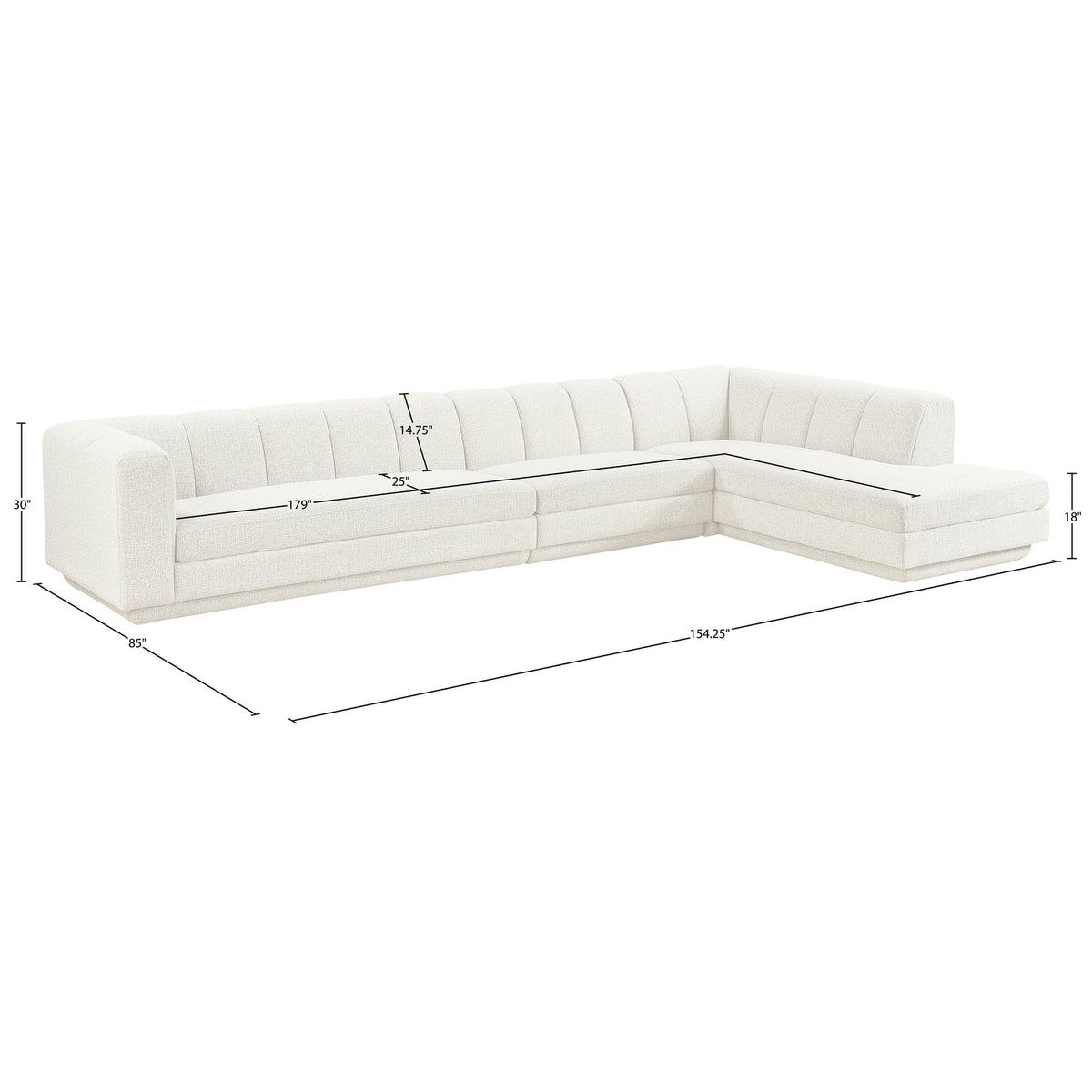 Modari Cream Fabric Upholstered 3 Piece Modular Sectional Sofa