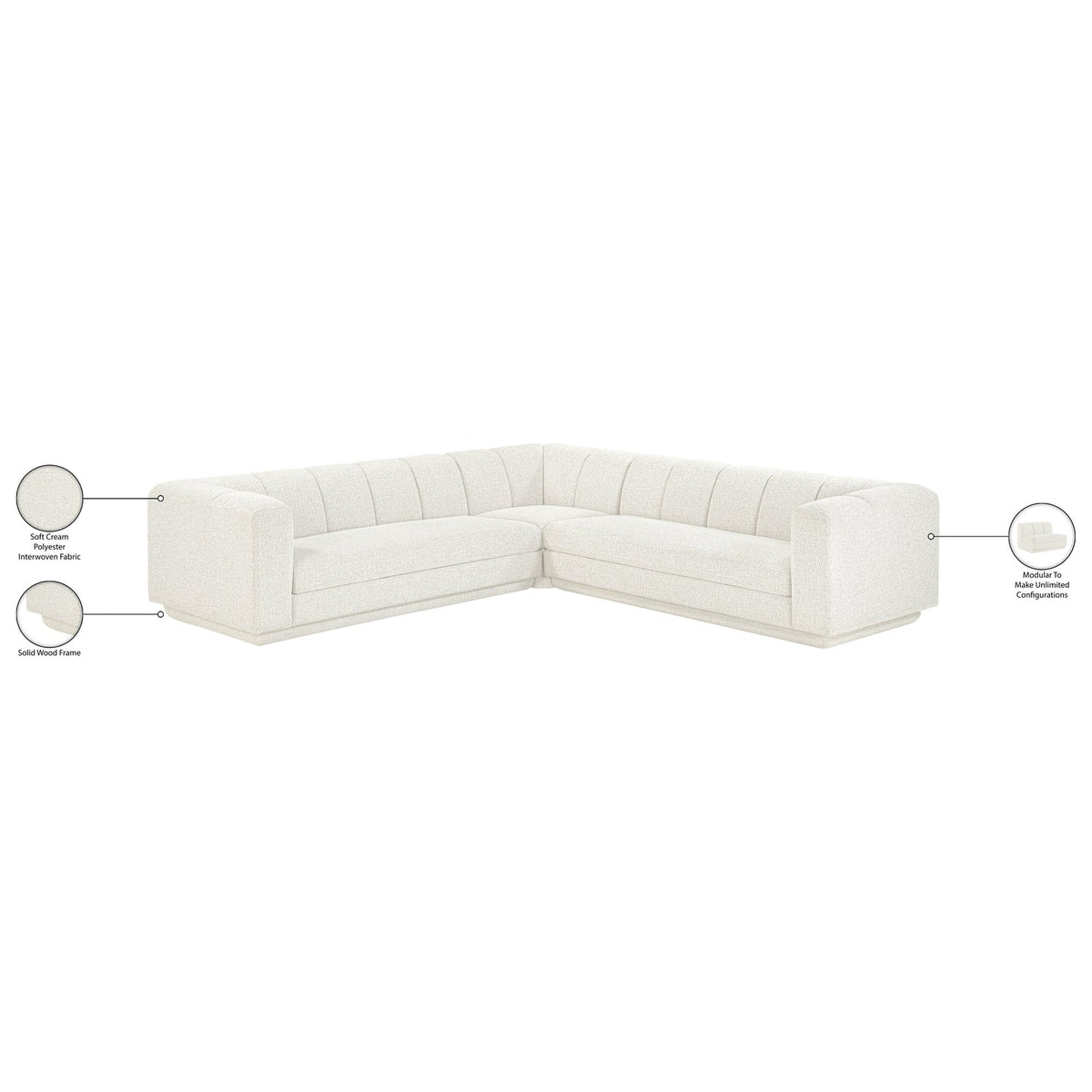 Modari Cream Fabric Upholstered 3 Piece Modular Sectional Sofa