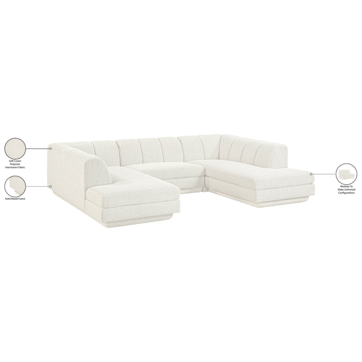 Modari Cream Fabric Upholstered 3 Piece Modular Sectional Sofa