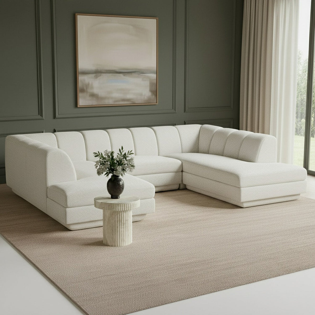 Modari Cream Fabric Upholstered 3 Piece Modular Sectional Sofa