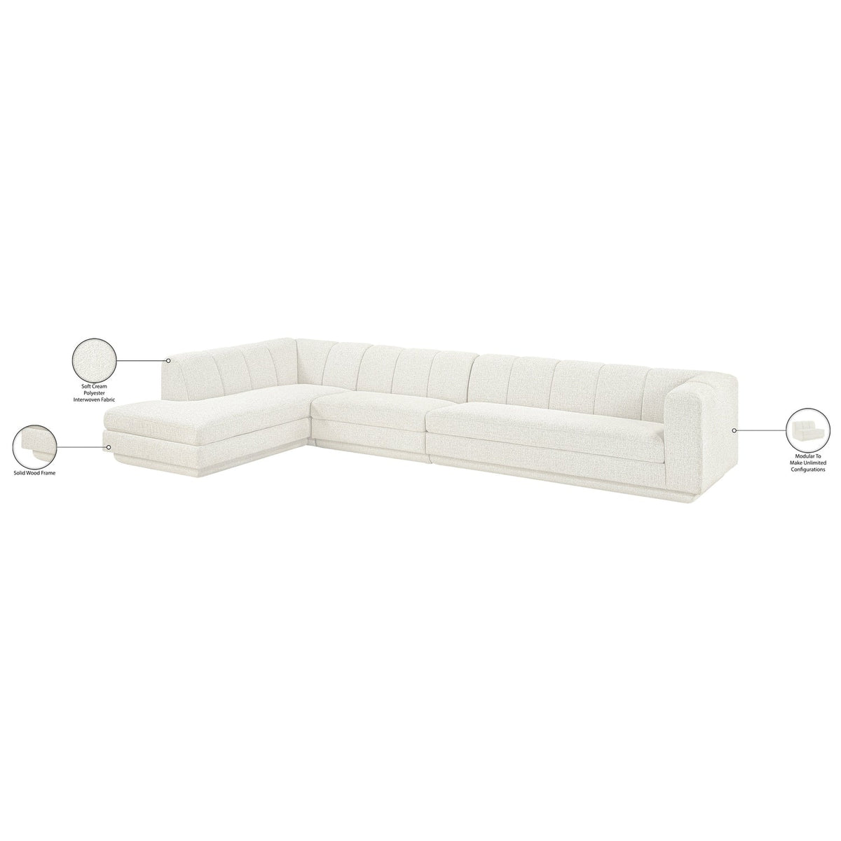 Modari Cream Fabric Upholstered 3 Piece Modular Sectional Sofa